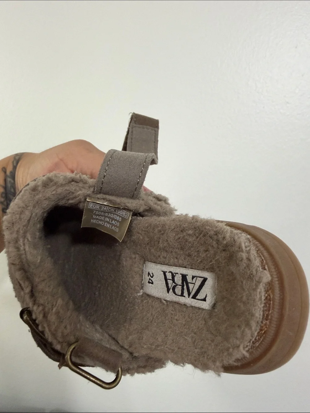 Zara Brown Sherpa Buckle Clogs